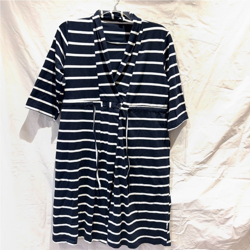 NWOT Gownies Navy White Striped Recovery Cotton Robe Breast Cancer SZ OS